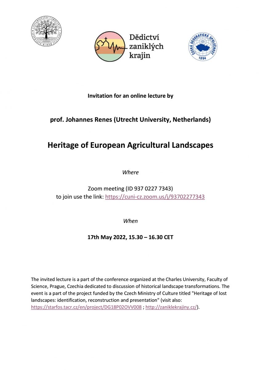 Přednáška prof. Johannese Renese „Heritage of European Agricultural Landscapes“
