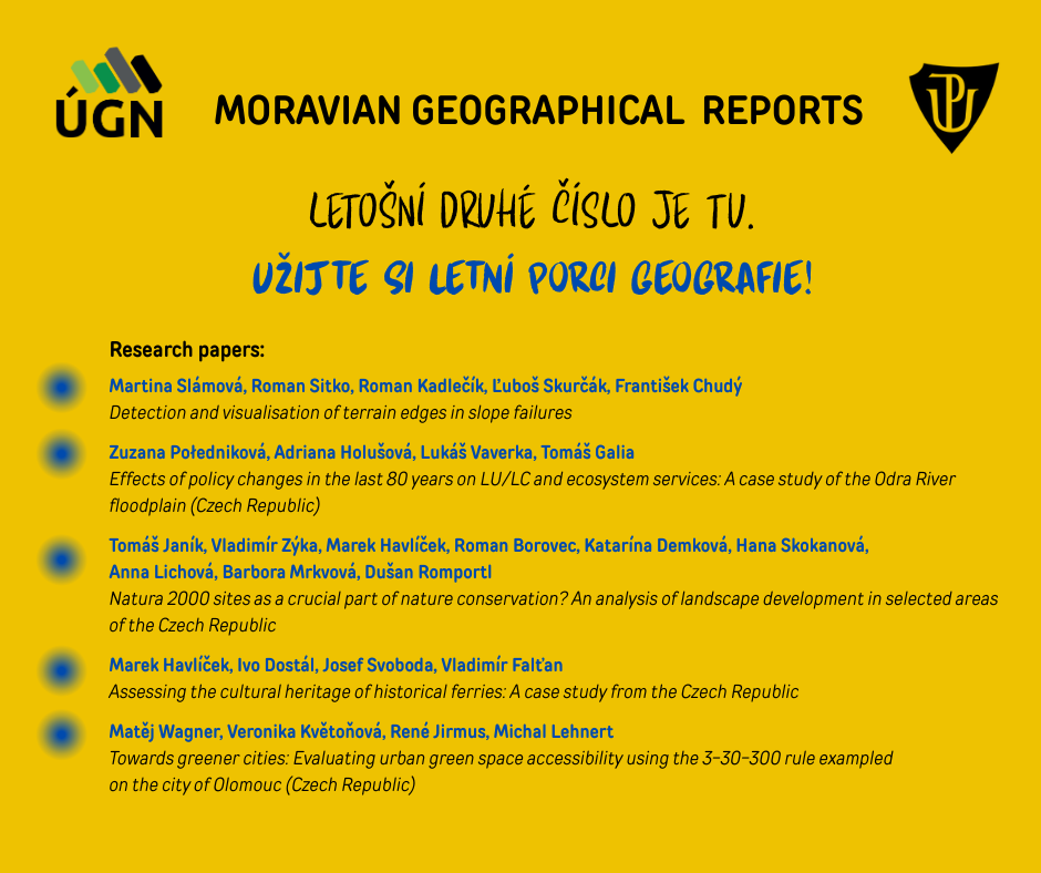 Vyšlo nové číslo časopisu Moravian Geographical Reports