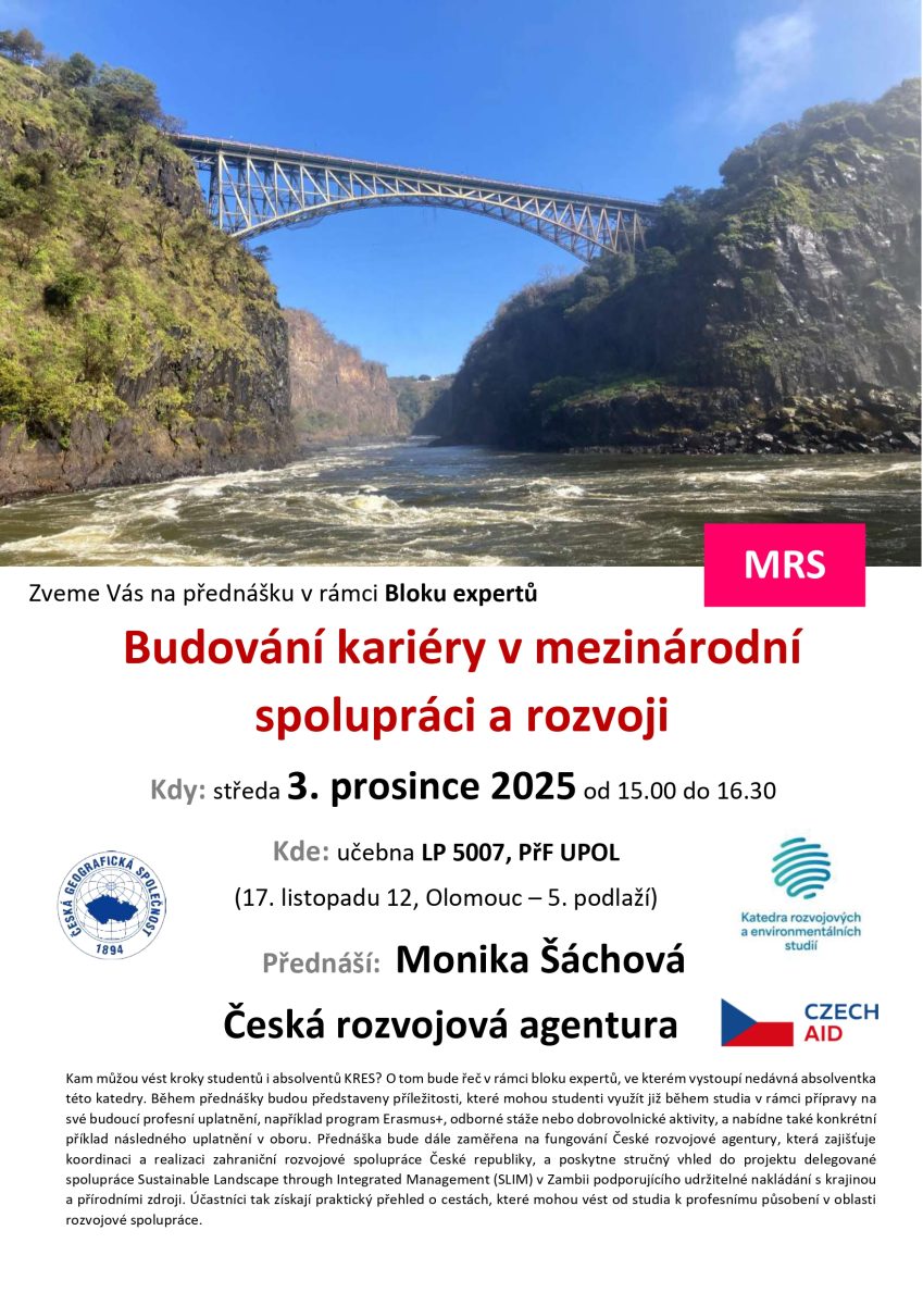 Pozvánka na přednášku Budování kariéry v mezinárodní spolupráci a rozvoji