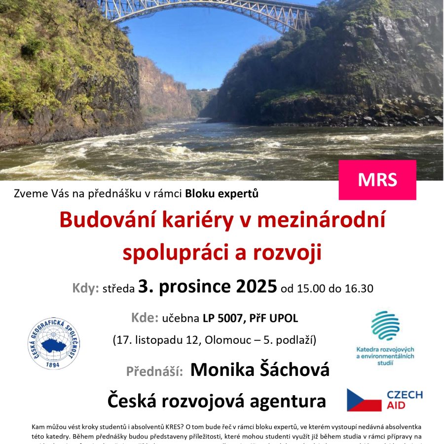 Pozvánka na přednášku Budování kariéry v mezinárodní spolupráci a rozvoji
